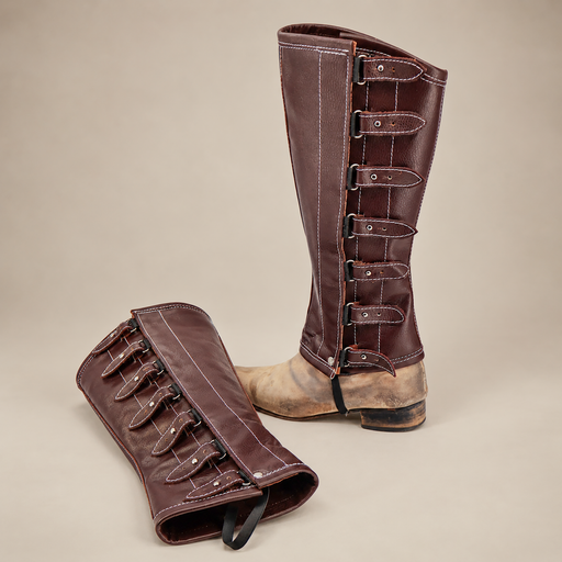 Charro Vino Polainas Espanolas Montar Leather Half Chaps - M-Royal Saddles - Charro Polainas/Chaps