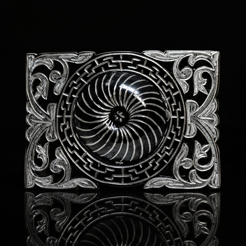 Pavonada Flor Negra Charro Belt Buckle - M-Royal Saddles - Belts/Buckles
