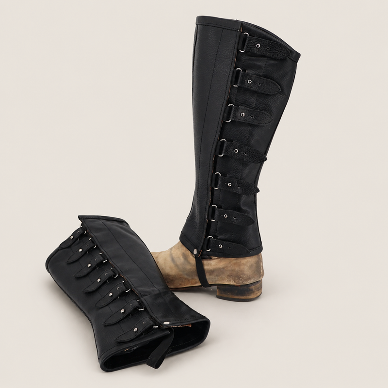 Charro Black Polainas Espanolas Para Montar Leather Half Chaps - M-Royal Saddles - Charro Polainas/Chaps