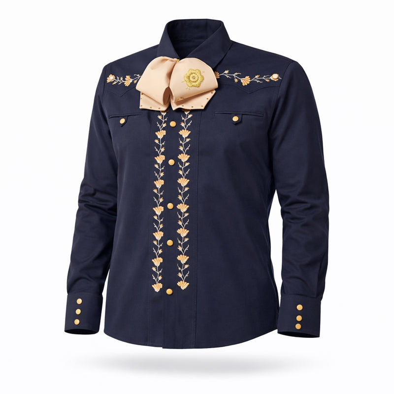 38 (M) Camisa Charra Diseño Azul Charro Shirt