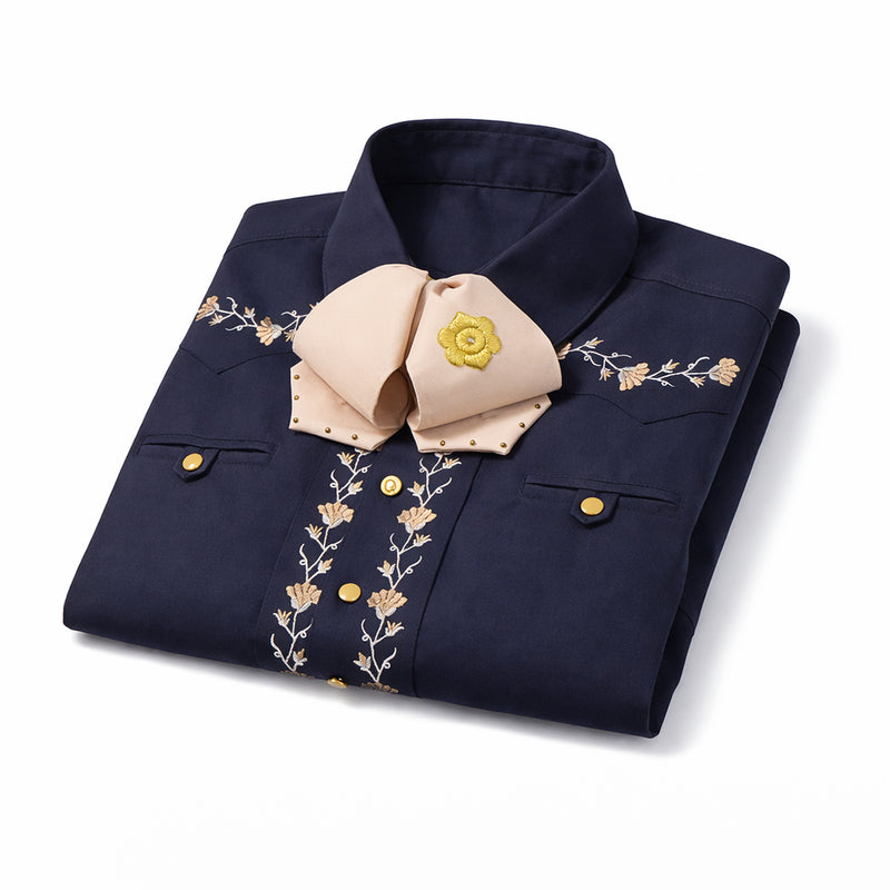 38 (M) Camisa Charra Diseño Azul Charro Shirt