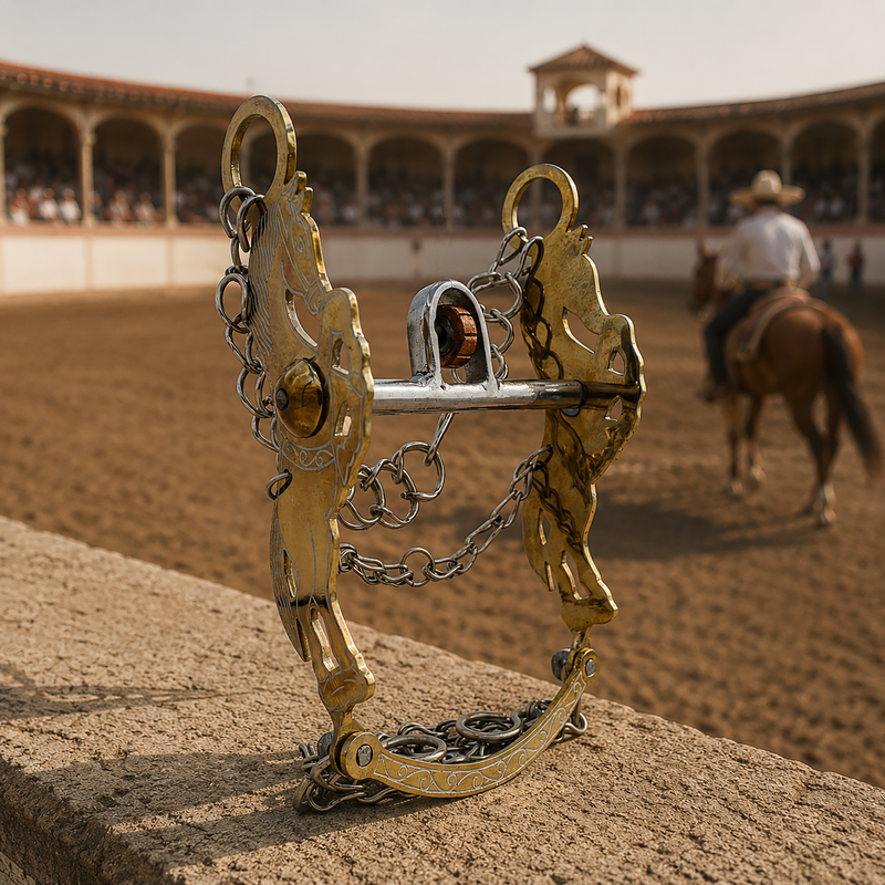 5 1/2" Freno Dorado Charro Caballo Diseno Horse Bit - M-Royal Saddles - Charro Bits/Frenos