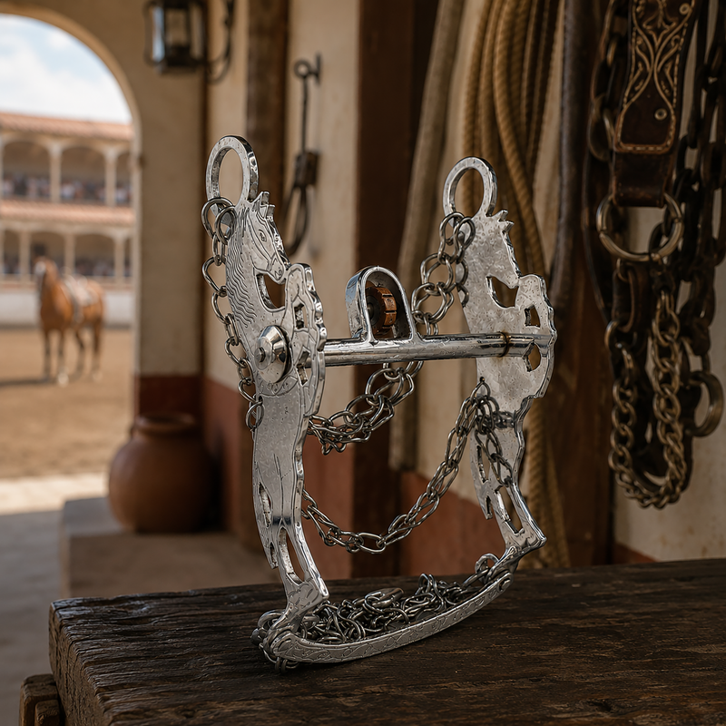 5 1/4" Freno Charro Acero Inoxidable Cobre Horse Charro Bit - M-Royal Saddles - Charro Bits/Frenos