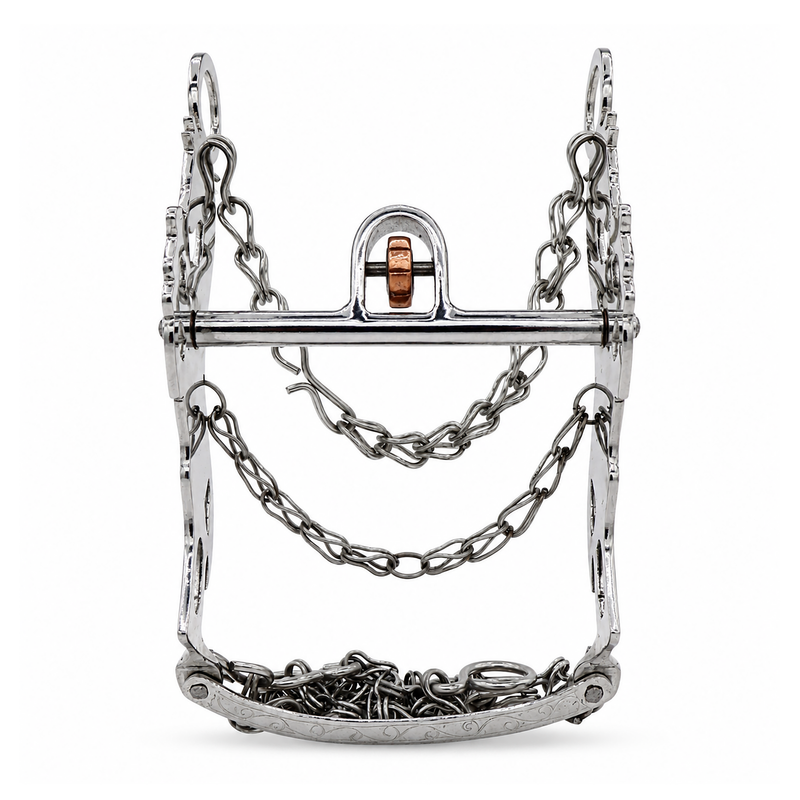5 1/4" Freno Charro Acero Inoxidable Cobre Horse Charro Bit - M-Royal Saddles - Charro Bits/Frenos