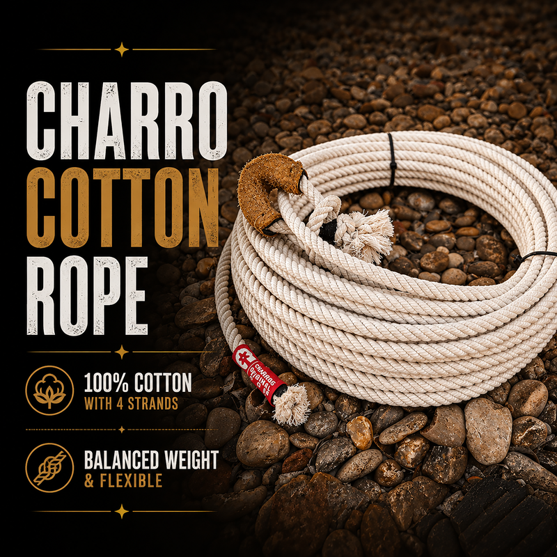 65 FT Soga Charra Cotton Rope 10MM with Leather Burner (Hondilla) | Handmade Mexican Charro Lasso Rope