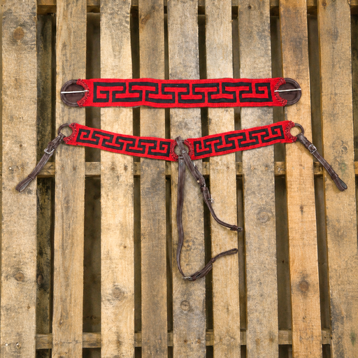 Red/ Black Charro Pechera 36" Cincho Greca Montura Charra - M-Royal Saddles - Charro Breastcollar/Pechera