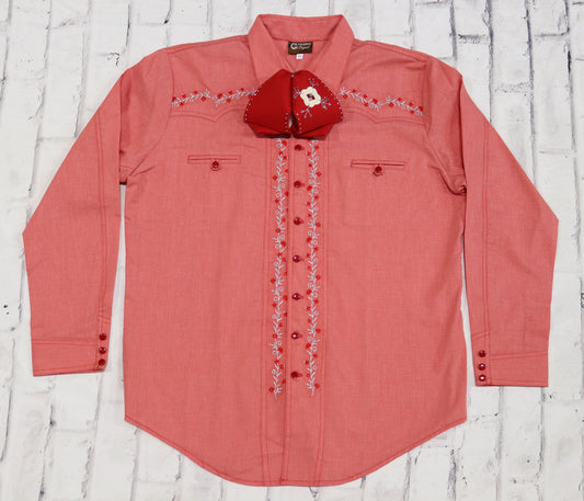 44 (2XL) Heather Red Camisa Charra Diseño Bordada