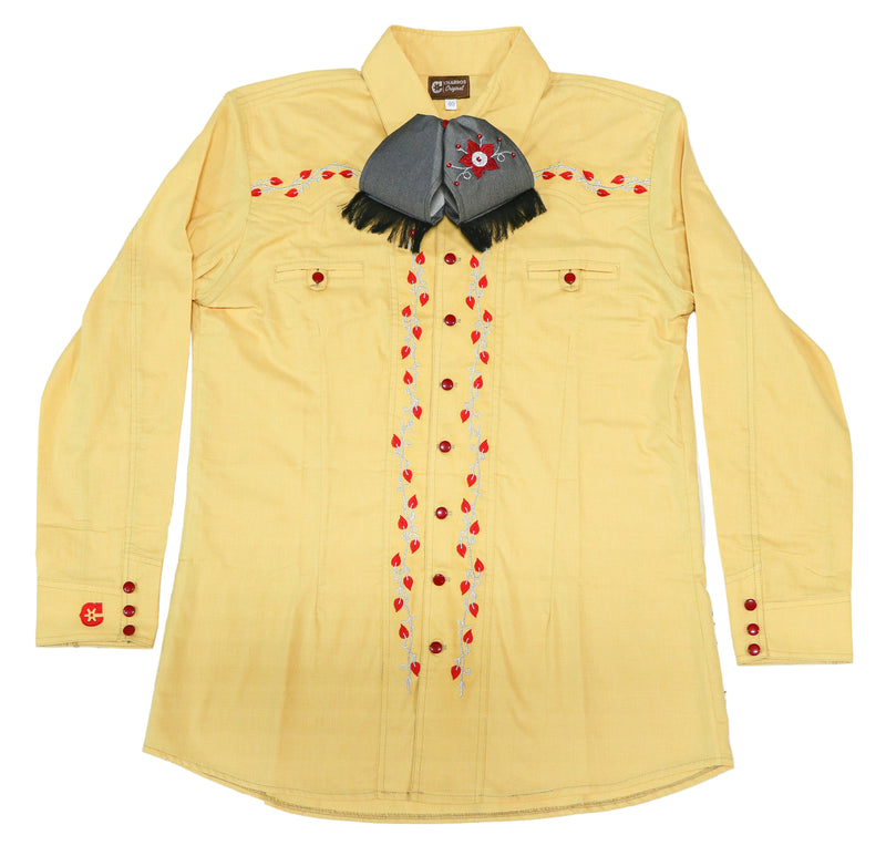 L (40) Yellow Camisa Charra Diseño Bordada