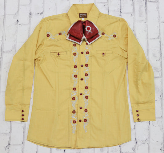 Yellow Flor Camisa Charra Diseno Bordada