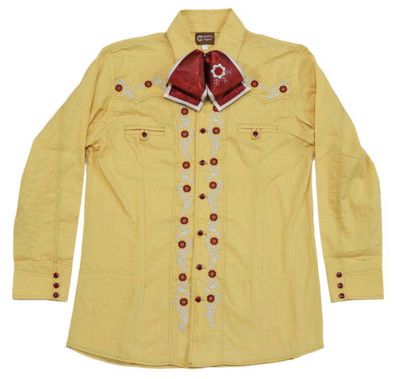 Yellow Flor Camisa Charra Diseno Bordada