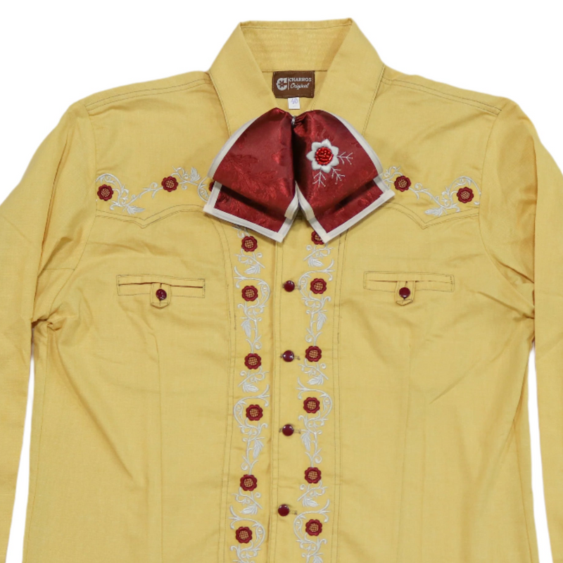 Yellow Flor Camisa Charra Diseno Bordada