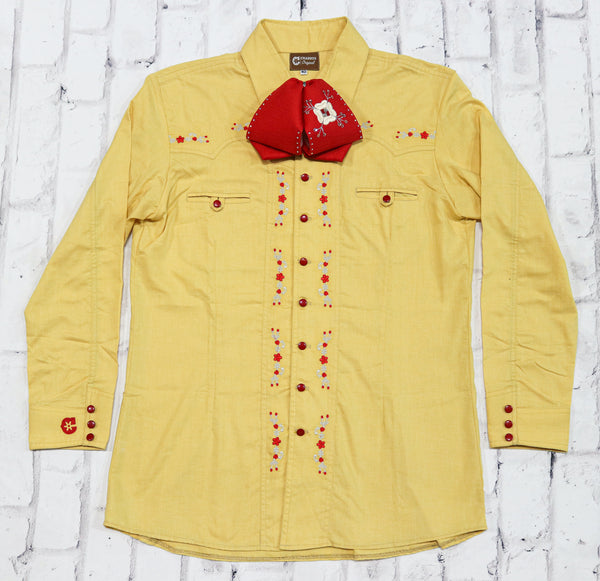 40 (L) Yellow Charro Camisa Charra Diseño Bordada