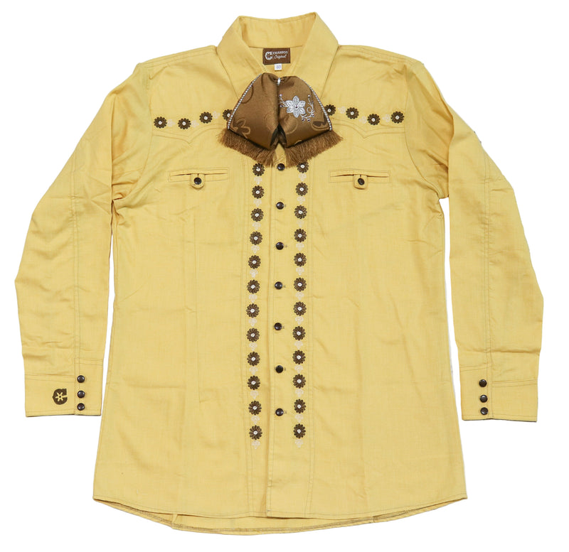 40 (L) Golden Bordada Charro Camisa Charreria