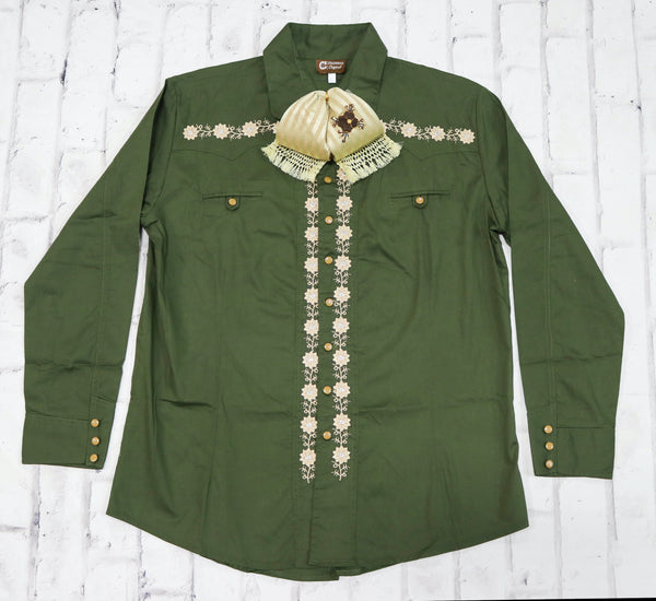 42 (XL) Verde Charro Camisa Charra Diseño Bordada