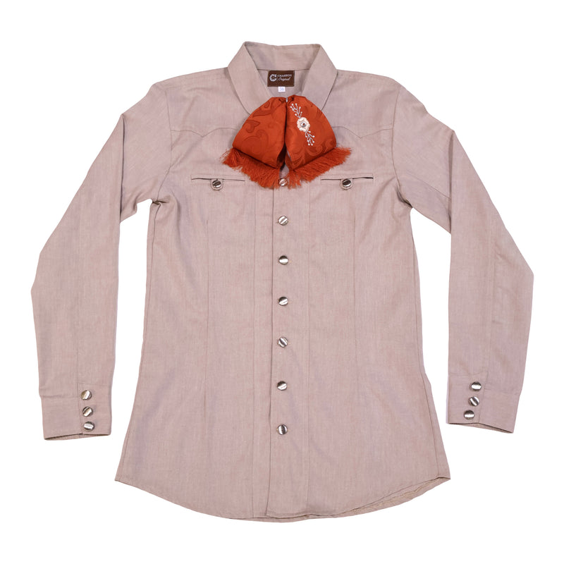 36 (S) Beige Brown Camisa Charra Charreria