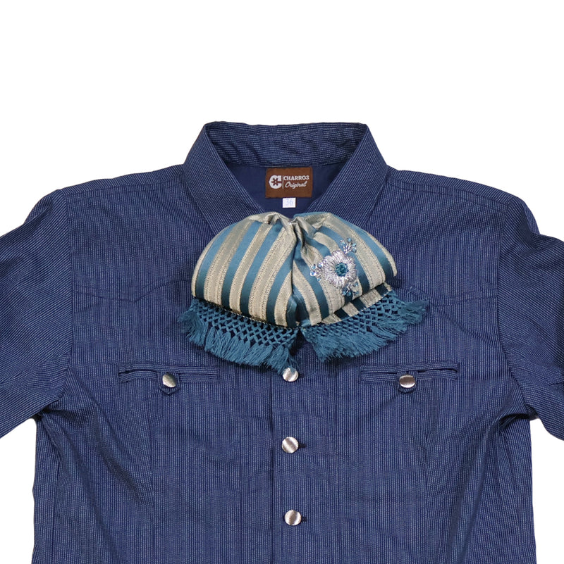 36 (S) Camisa Charra Azul Diseño Estampado Charreria