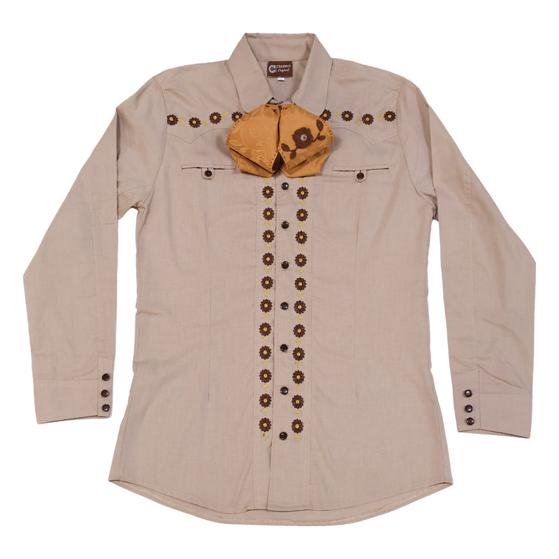 M (38) Charro Khaki Embroidered Shirt Camisa Charra