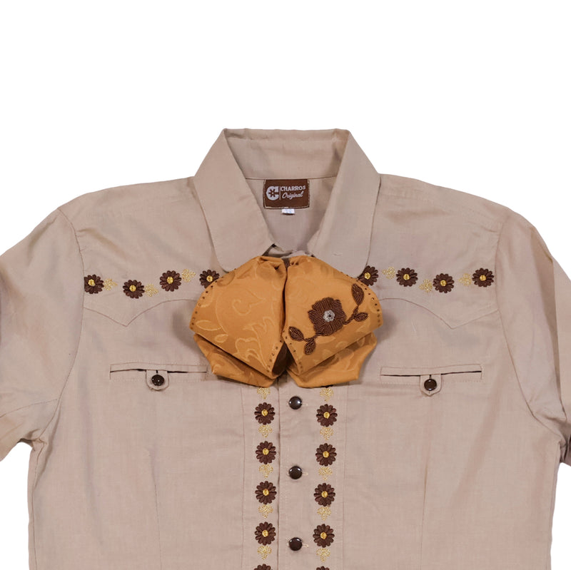M (38) Charro Khaki Embroidered Shirt Camisa Charra