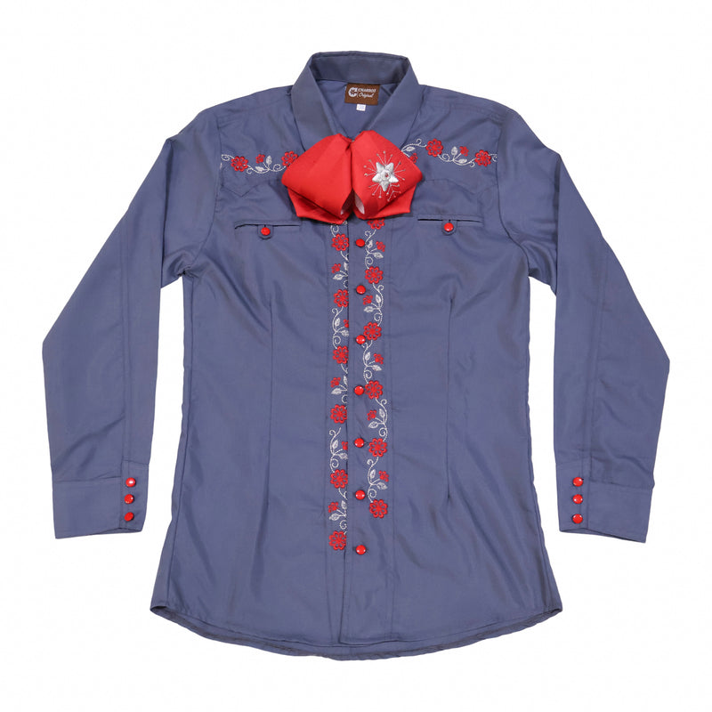 38 (M) Azul Charro Camisa Charra Diseño Bordada