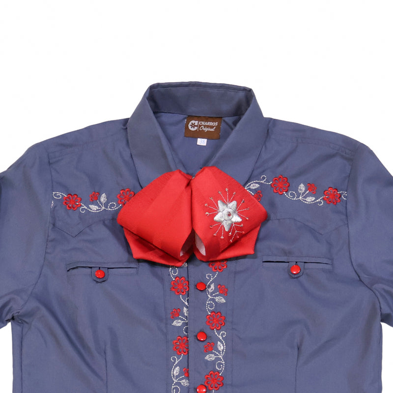 38 (M) Azul Charro Camisa Charra Diseño Bordada