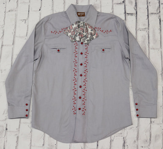 44 (2XL) Gris Camisa Charra Diseño Bordada