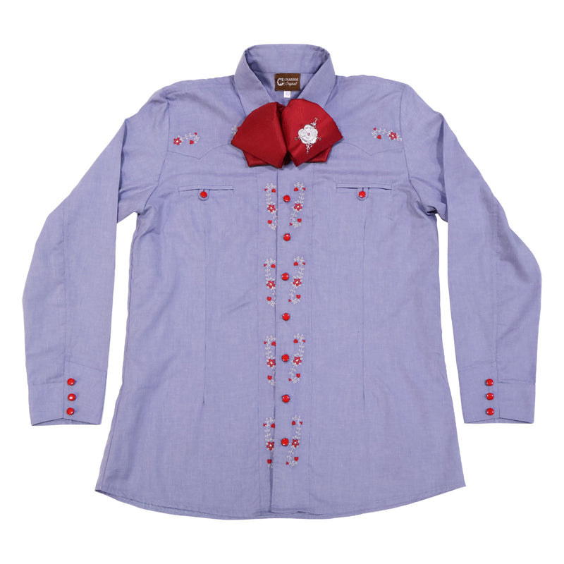 40 (L) Azul Charro Shirt Camisa Charra Bordada