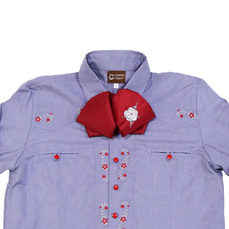 40 (L) Azul Charro Shirt Camisa Charra Bordada