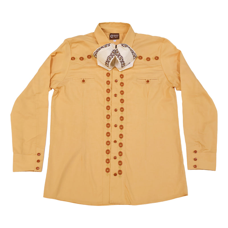 40 (L) Yellow Mustard Camisa Charra Diseño Bordada