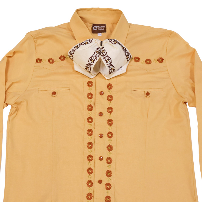 40 (L) Yellow Mustard Camisa Charra Diseño Bordada