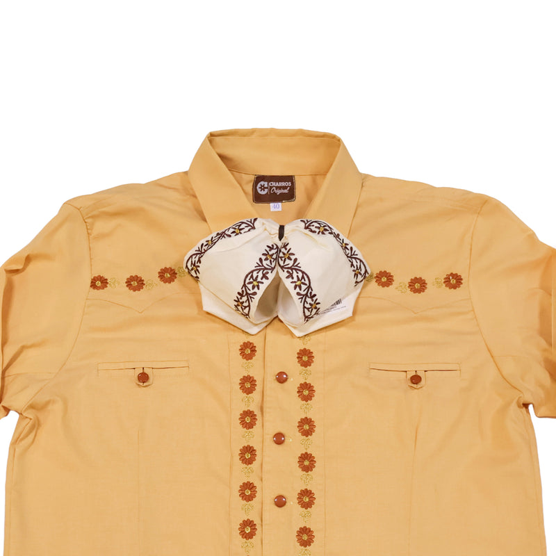 40 (L) Yellow Mustard Camisa Charra Diseño Bordada