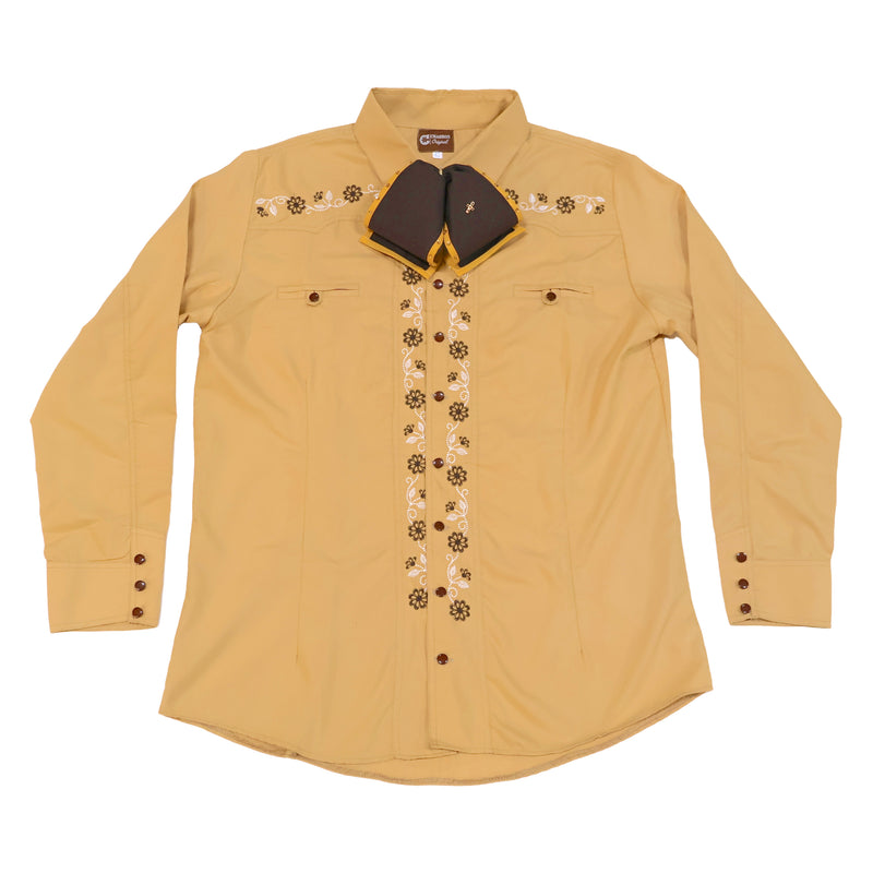 42 (XL) Flor Charro Yellow Mustard Camisa Charra Bordada