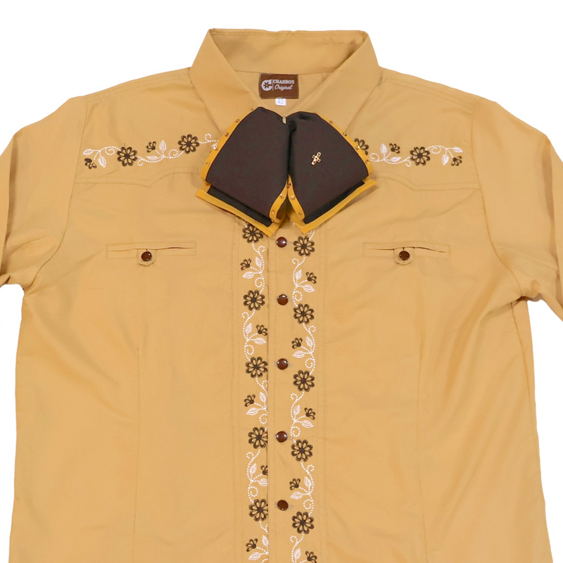42 (XL) Flor Charro Yellow Mustard Camisa Charra Bordada