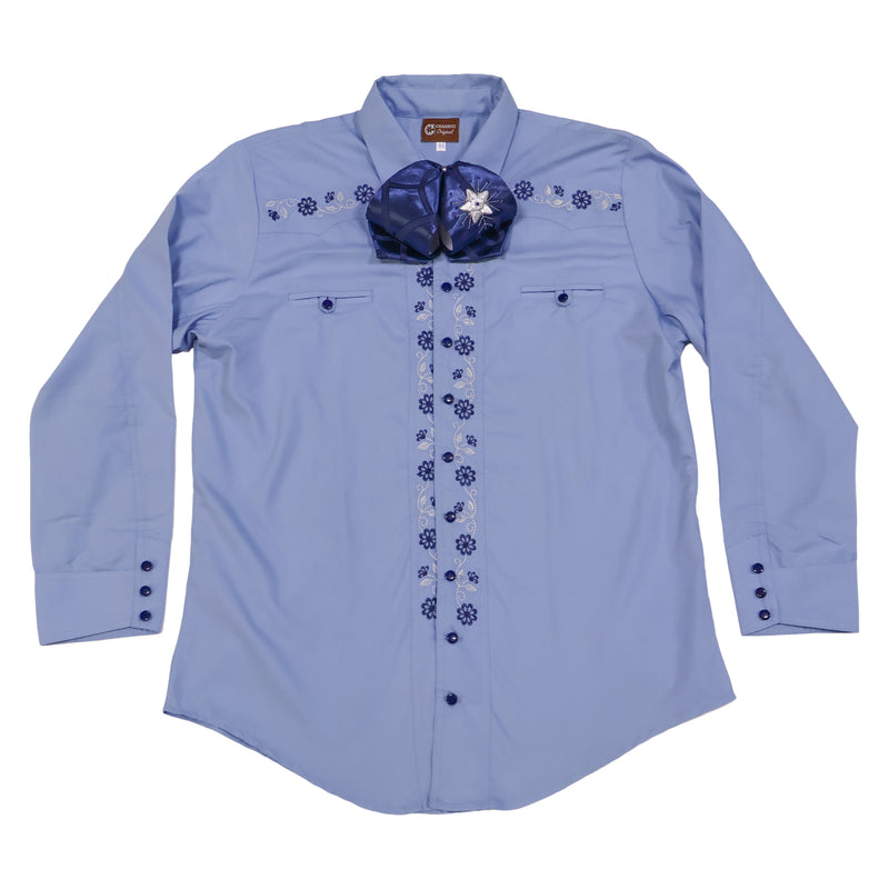 44 (2XL) Azul Cielo Charra Diseno Bordada Camisa