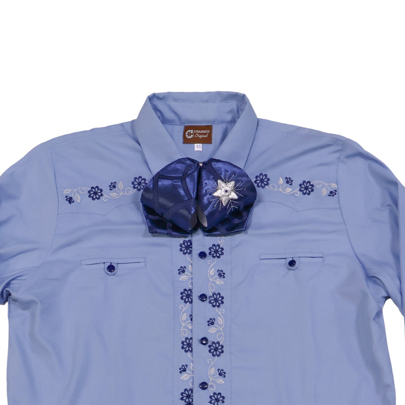 44 (2XL) Azul Cielo Charra Diseno Bordada Camisa
