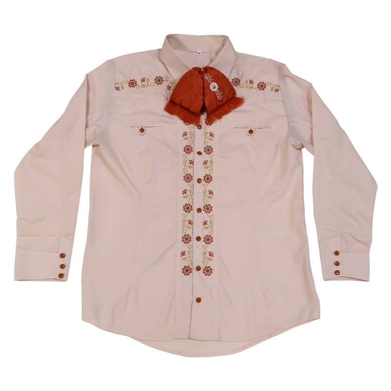 42 (XL) Beige Diseño Bordada Charro Camisa