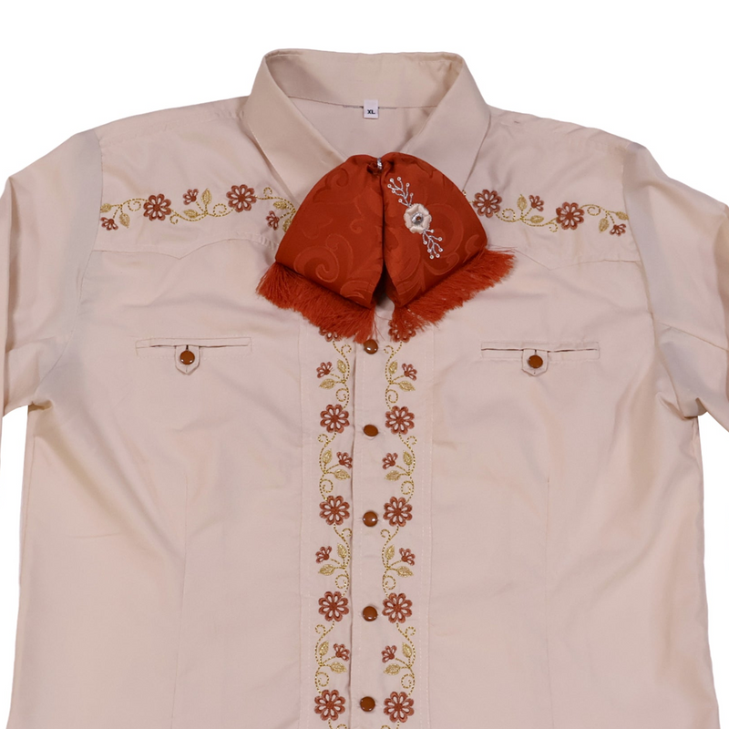 42 (XL) Beige Diseño Bordada Charro Camisa