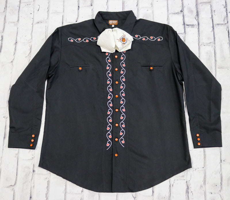 46 (3XL) Black Camisa Charra Diseño Bordada