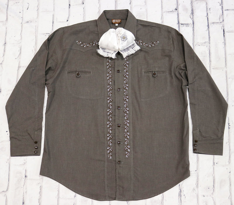 46 (3XL) Dark Gray Camisa Charra Diseño Bordada