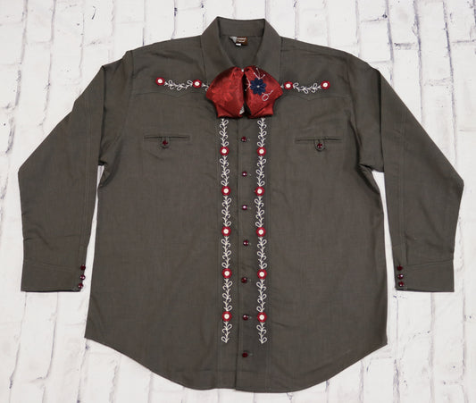 46 (3XL) Dark Grey Camisa Charra Diseño Bordada