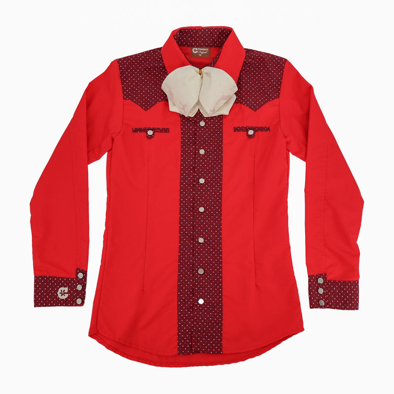 36 (S) Camisa Rojo Charro Estampado Con Mono Bowtie
