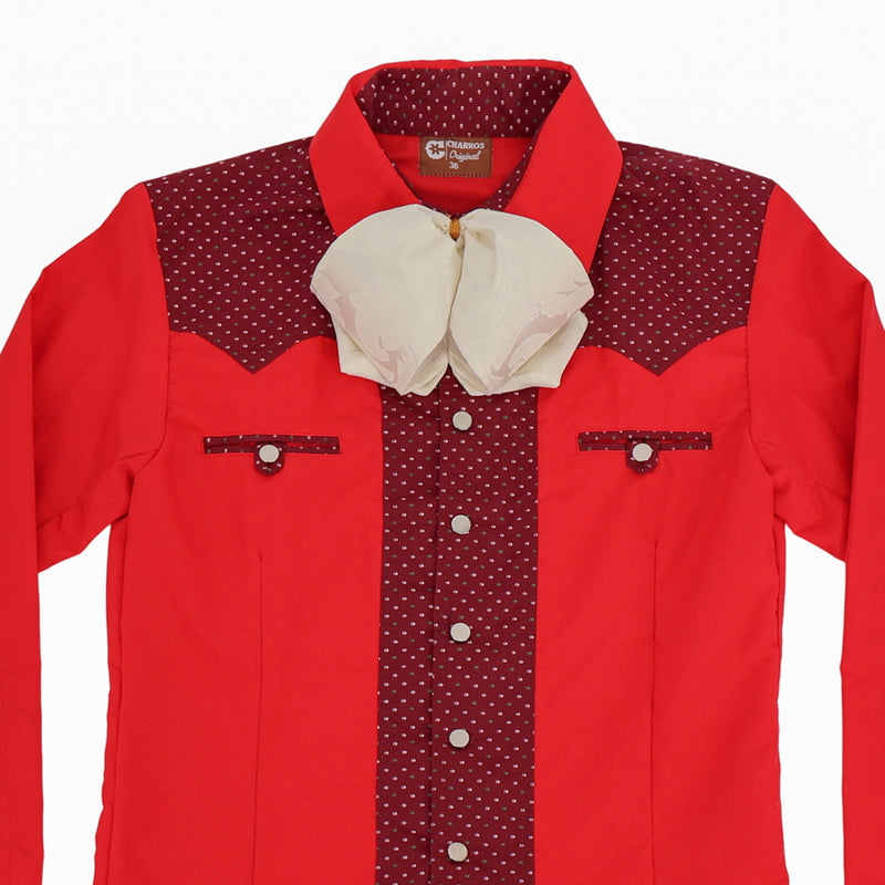 36 (S) Camisa Rojo Charro Estampado Con Mono Bowtie