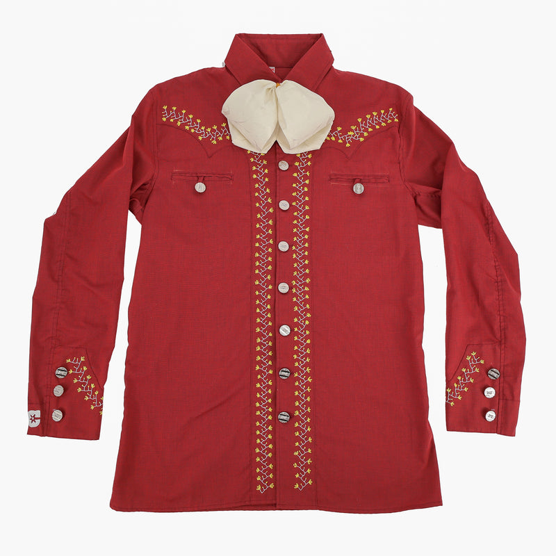 36 (S) Burgundy Camisa Charro With Mono Bowtie