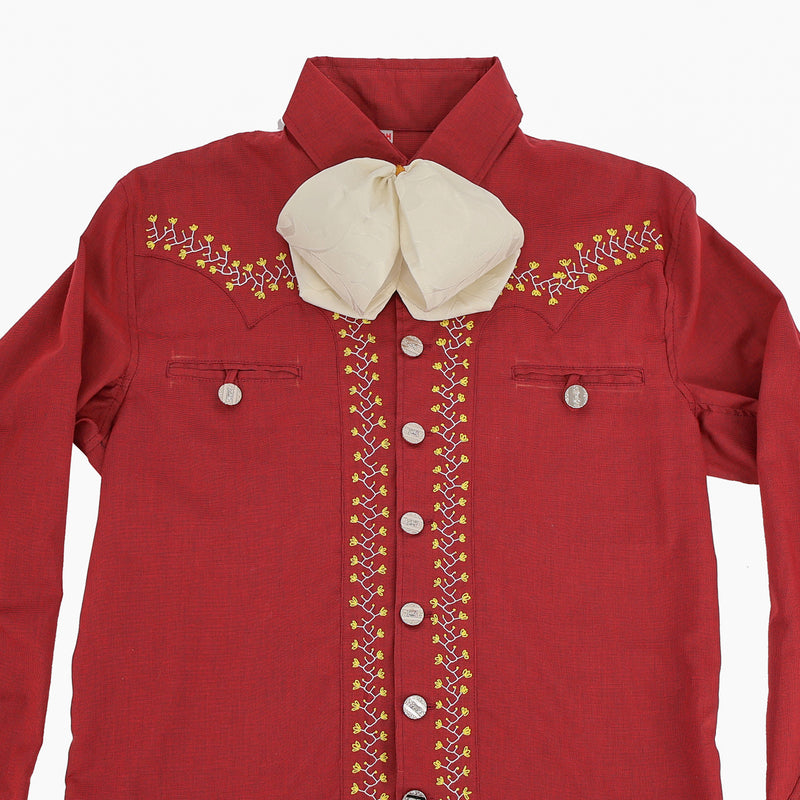 36 (S) Burgundy Camisa Charro With Mono Bowtie