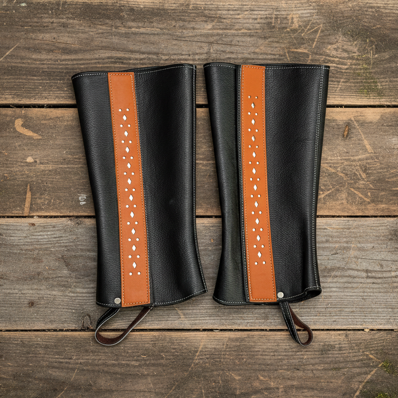 Polainas Black Leather Piel Charra Half Chaps
