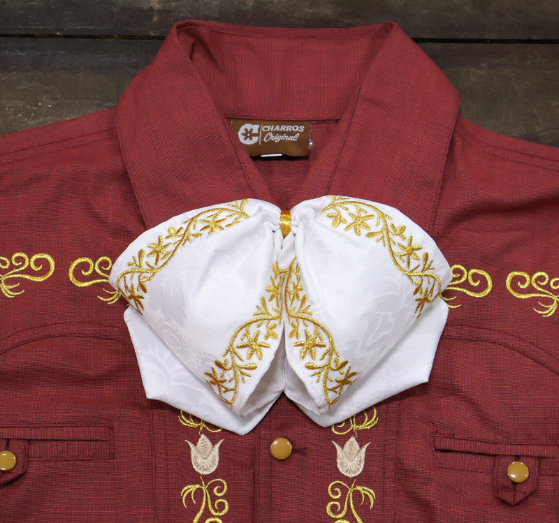 White Charro Mono Bowtie Gold Flor