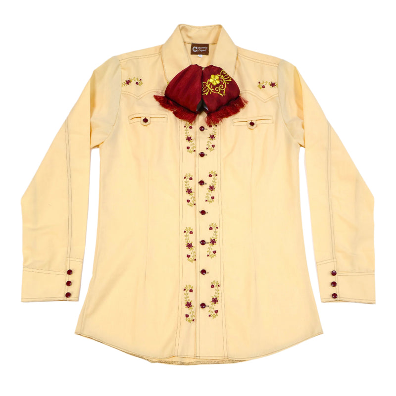 38(M) Amarillo Flor Camisa Charra Bordada