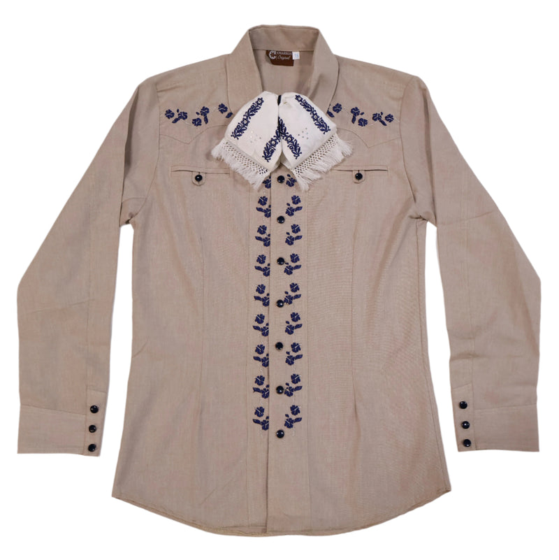 38 (M) Camisa Cafe Charro Diseño Bordada