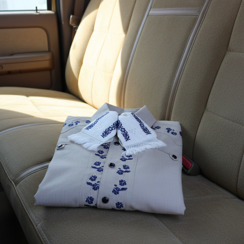 38 (M) Camisa Cafe Charro Diseño Bordada