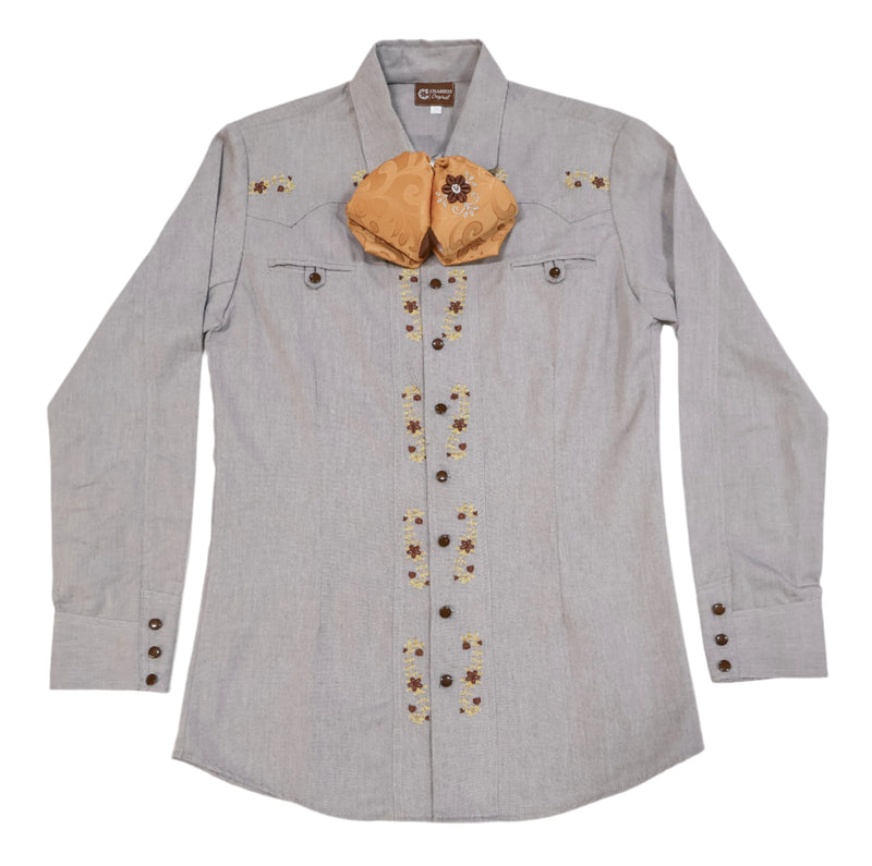 38 (M) Charro Shirt Silver Camisa Charra Bordada