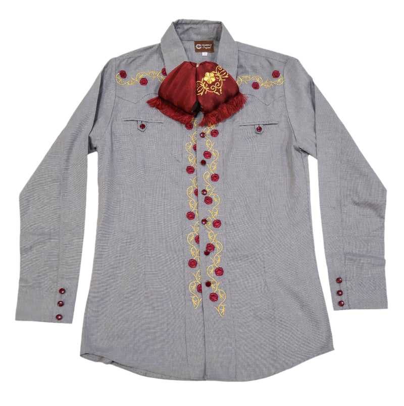 M (38) Bordada Gris Charro Camisa Charra Diseño